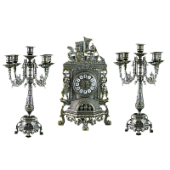 Часы каминные "Ангелы" и 2 канделябра "Ростра" на 5 свечей, антик
