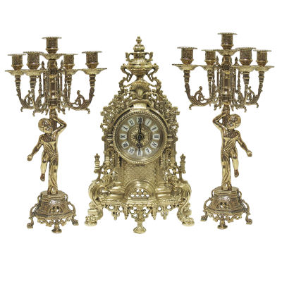 Часы каминные "Барокко" и 2 канделябра "Купидон" на 5 свечей, золото