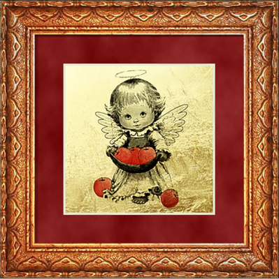 Картина на сусальном золоте «Ангелочек с яблочками»