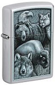 Зажигалка ZIPPO Animal Kingdom Design с покрытием Satin Chrome, латунь/сталь, серебристая, матовая, 38x13x57 мм (без бензина)