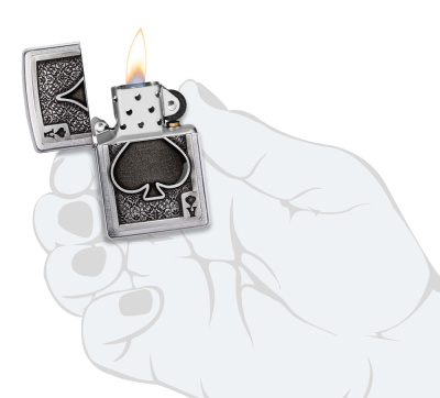 Зажигалка ZIPPO Ace Of Spades с покрытием Brushed Chrome, латунь/сталь, серебристая, 38x13x57 мм Зажигалка ZIPPO Ace Of Spades с покрытием Brushed Chrome, латунь/сталь, серебристая, 38x13x57 мм