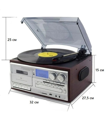 Виниловый проигрыватель FM-радио, CD / MP3, магнитофон, USB / micro-SD, Bt, SW-808