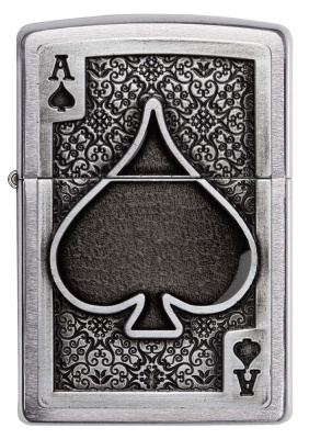 Зажигалка ZIPPO Ace Of Spades с покрытием Brushed Chrome, латунь/сталь, серебристая, 38x13x57 мм Зажигалка ZIPPO Ace Of Spades с покрытием Brushed Chrome, латунь/сталь, серебристая, 38x13x57 мм