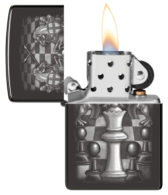 Зажигалка ZIPPO Chess Design с покрытием High Polish Black, латунь/сталь, черная, 38x13x57 мм Зажигалка ZIPPO Chess Design с покрытием High Polish Black, латунь/сталь, черная, 38x13x57 мм