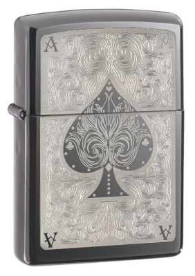 Зажигалка ZIPPO Classic с покрытием Black Ice ®, латунь/сталь, чёрная, глянцевая, 38x13x57 мм