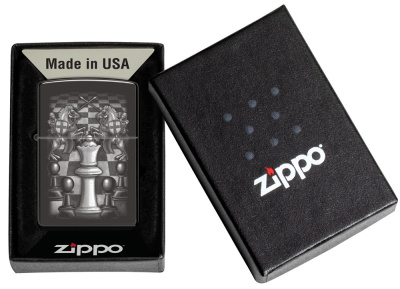 Зажигалка ZIPPO Chess Design с покрытием High Polish Black, латунь/сталь, черная, 38x13x57 мм Зажигалка ZIPPO Chess Design с покрытием High Polish Black, латунь/сталь, черная, 38x13x57 мм