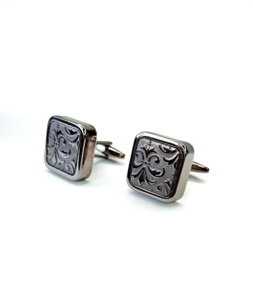 Запонки Cufflinks Inc. Квадрат черный металлик с лилией CF25