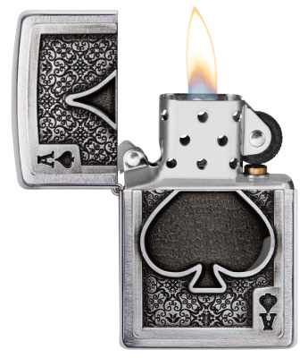 Зажигалка ZIPPO Ace Of Spades с покрытием Brushed Chrome, латунь/сталь, серебристая, 38x13x57 мм Зажигалка ZIPPO Ace Of Spades с покрытием Brushed Chrome, латунь/сталь, серебристая, 38x13x57 мм