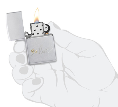 Зажигалка ZIPPO Love Design с покрытием Satin Chrome, латунь/сталь, серебристая, 38x13x57 мм