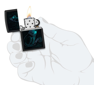 Зажигалка ZIPPO Spiritual Cat с покрытием Black Light, латунь/сталь, черная, матовая 38x13x57 мм Зажигалка ZIPPO Spiritual Cat с покрытием Black Light, латунь/сталь, черная, матовая 38x13x57 мм