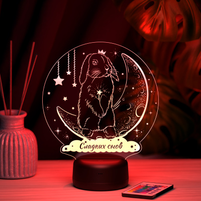 3D ночник Кролик на луне