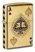 Зажигалка ZIPPO Ace of Skulls Design с покрытием 540 Tumbled Brass, латунь/сталь, золотистая, 38x13x57 мм (без бензина)