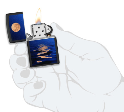 Зажигалка ZIPPO Moon Sunset с покрытием Black Light, латунь/сталь, чёрная, матовая, 38x13x57 мм