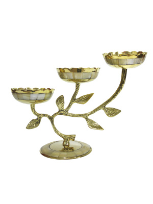 Подсвечник на 3 свечи латунь с перламутром 10,5" Подсвечник на 3 свечи латунь с перламутром 10,5"