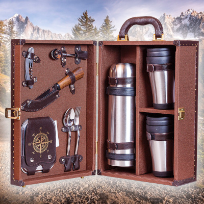 Набор посуды для поездок «Авто-Комфорт Компакт — 2 коричневый» кожа-ткань (2 персоны)