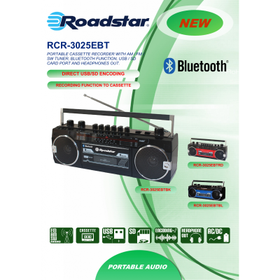 Ретро-магнитофон Roadstar RCR-3025RD, красный