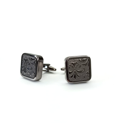 Запонки Cufflinks Inc. Квадрат черный металлик с лилией CF25