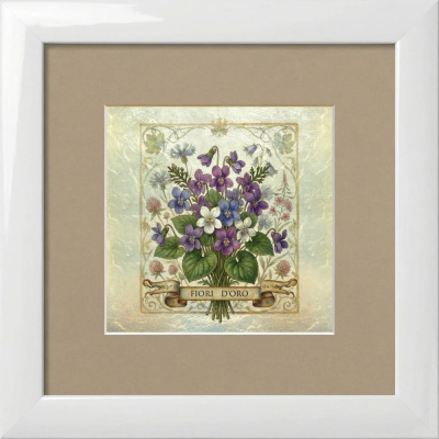 Картина на белом сусальном золоте "Фиалки"