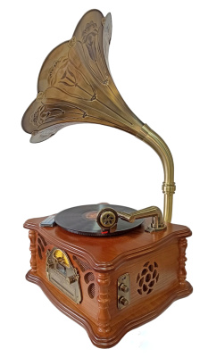 Граммофон "Прага" с пультом, FM/BT/USB/CD, металлическая труба