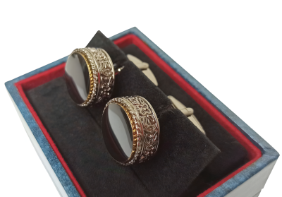 Запонки Cufflinks Inc. Круглые шайба с агатом, черный металлик, CF65