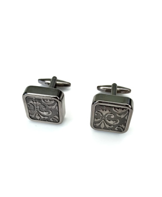 Запонки Cufflinks Inc. Квадрат черный металлик с лилией CF25