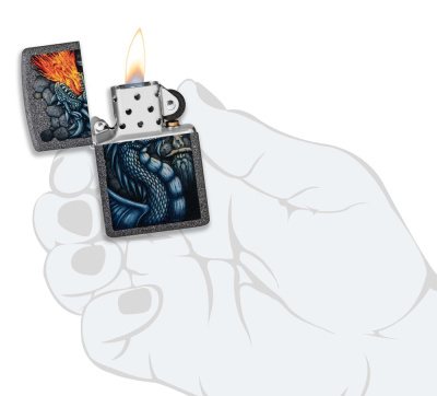 Зажигалка ZIPPO Fiery Dragon с покрытием Iron Stone, латунь/сталь, серая, матовая, 38x13x57 мм
