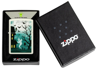 Зажигалка ZIPPO Spooky Design с покрытием Glow In The Dark Green, латунь/сталь, белая, 38x13x57 мм Зажигалка ZIPPO Spooky Design с покрытием Glow In The Dark Green, латунь/сталь, белая, 38x13x57 мм