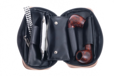 Сумка P&A для 2 трубок и табака, экокожа, коричневая