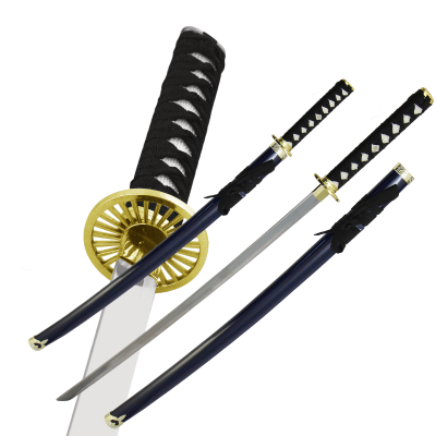 Набор самурайских мечей, 2 шт. Ножны синие,гарда "золотое солнце"