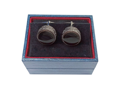 Запонки Cufflinks Inc. Круглые шайба с агатом, черный металлик, CF65