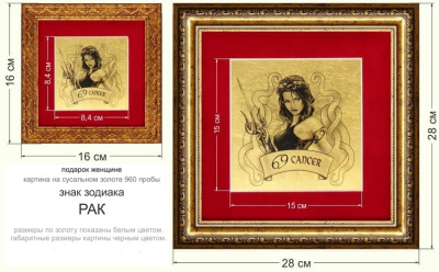 Картина на сусальном золоте «Знак Зодиака Рак»