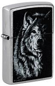 Зажигалка ZIPPO Shadow Wolf с покрытием Street Chrome, латунь/сталь, серебристая, матовая, 38x13x57 мм (без бензина)