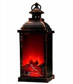 Декоративный LED фонарь"Камин" черный с золотой патиной 13х13х34 см