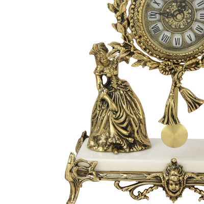 Часы каминные на мраморной подставке с маятником "Пастораль", золото