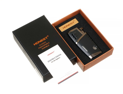 Зажигалка сигарная Honest, двойное пламя, с пробойником, чёрная