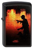 Зажигалка ZIPPO Рыбак, с покрытием Black Matte, латунь/сталь, чёрная, матовая, 38x13x57 мм