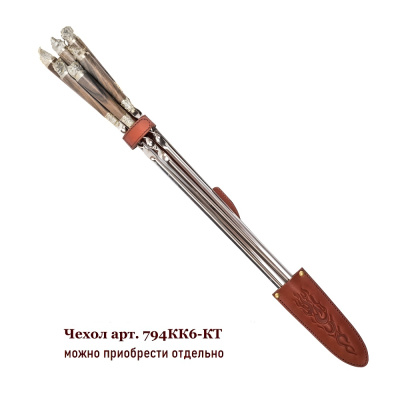 Шампуры 6шт. «Разные звери», венге и мельхиор + Чехол из натуральной кожи «Пламя»