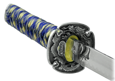 Катана, длинный японский меч, серебристо-синие ножны