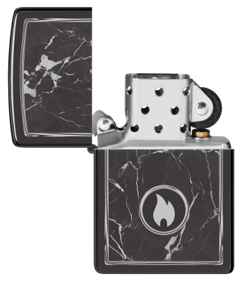 Зажигалка ZIPPO Marble Flame с покрытием High Polish Black, латунь/сталь, черная, глянцевая, 38x13x57 мм (без бензина)