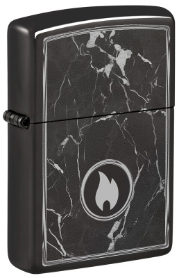 Зажигалка ZIPPO Marble Flame с покрытием High Polish Black, латунь/сталь, черная, глянцевая, 38x13x57 мм (без бензина)