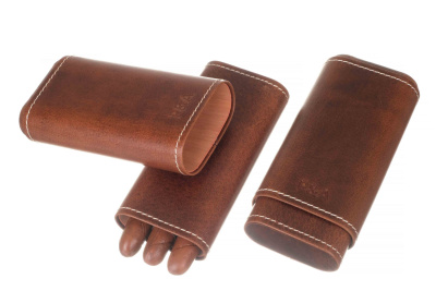 Чехол P&A на 3 сигары Черчилль, натуральная кожа и кедр