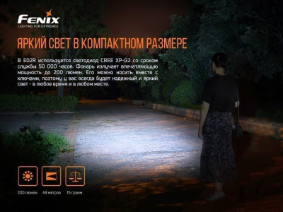 Фонарь Fenix E02R, голубой