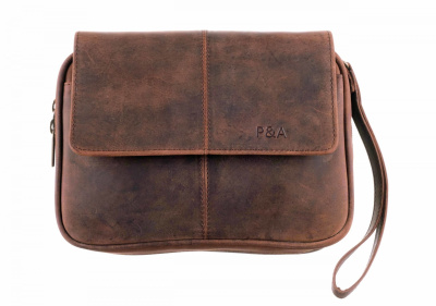 Сумка P&A для 4 трубок и табака, натуральная кожа, коричневая, подарочная упаковка