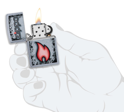 Зажигалка ZIPPO Flame Design с покрытием Street Chrome, латунь/сталь, серебристая, 38x13x57 мм