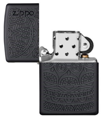 Зажигалка ZIPPO Tone on Tone Design с покрытием Black Matte, латунь/сталь, чёрная, 38x13x57 мм