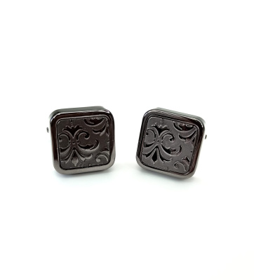 Запонки Cufflinks Inc. Квадрат черный металлик с лилией CF25