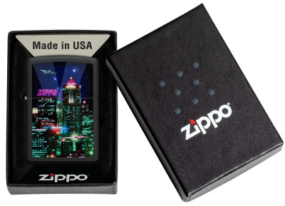 Зажигалка ZIPPO Cyber City с покрытием Black Matte, латунь/сталь, черная 38x13x57 мм Зажигалка ZIPPO Cyber City с покрытием Black Matte, латунь/сталь, черная 38x13x57 мм