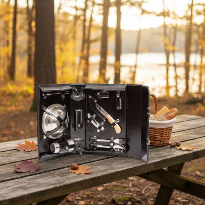 Набор дорожный в сумке-кейсе «Автомобильный» из натуральной кожи (4 персоны)