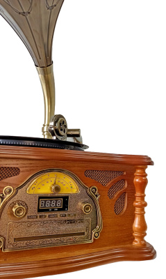 Граммофон "Прага" с пультом, FM/BT/USB/CD, металлическая труба