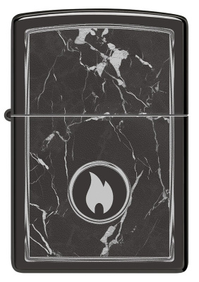 Зажигалка ZIPPO Marble Flame с покрытием High Polish Black, латунь/сталь, черная, глянцевая, 38x13x57 мм (без бензина)
